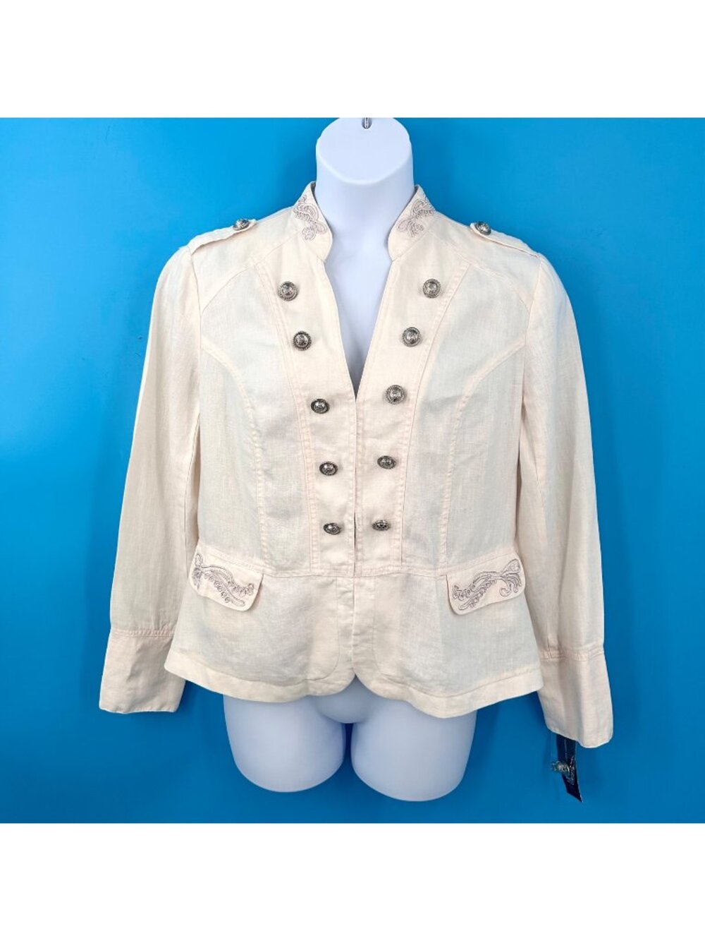 NWT INC INTERNATIONAL CONCEPTS MILITARY STYLE IVORY LINEN BLAZER JACKET - XL